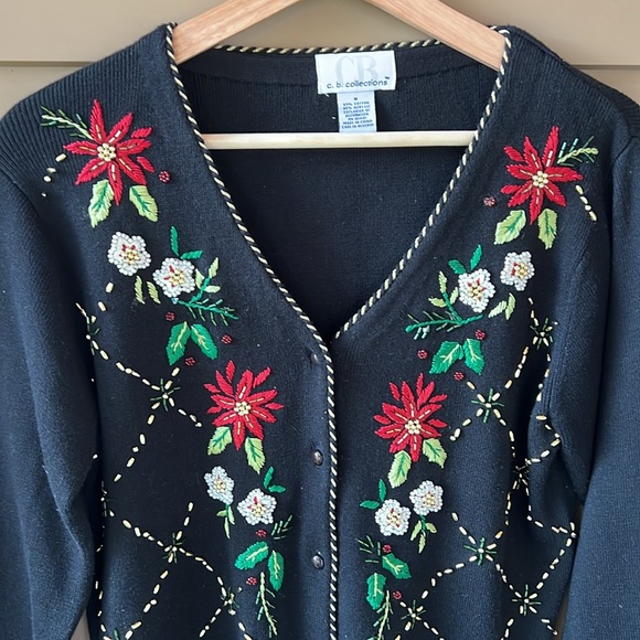 Vintage CB Collections Sz M Black Embellished Christmas Sweater Cardigan - Picture 2 of 8